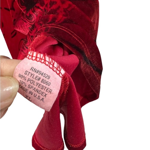 The Pyramid Collections Red Floral Velvet Long Sleeve Dress Tunic Top Size XL - Picture 5 of 5